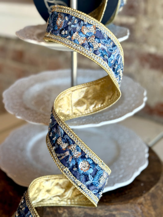 1.75” Steel Blue Garden Glint Ribbon