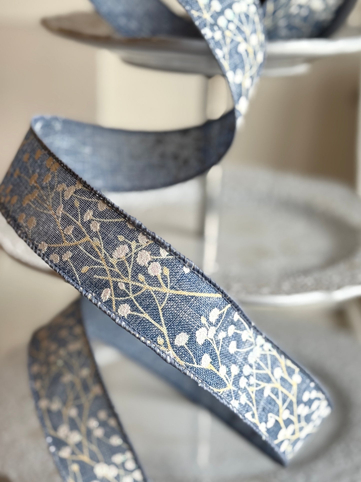 1.5” “Baby’s Breath” Ribbon, Steel Blue