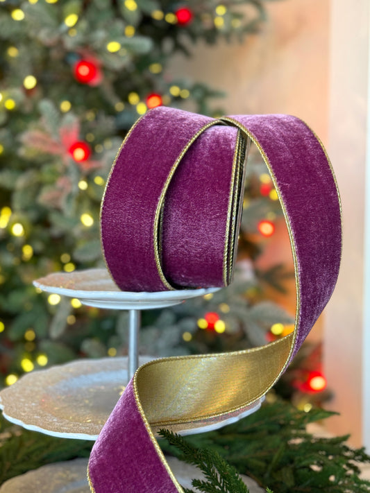 2.5" wide, lush velvet metallic gold back, boysenberry