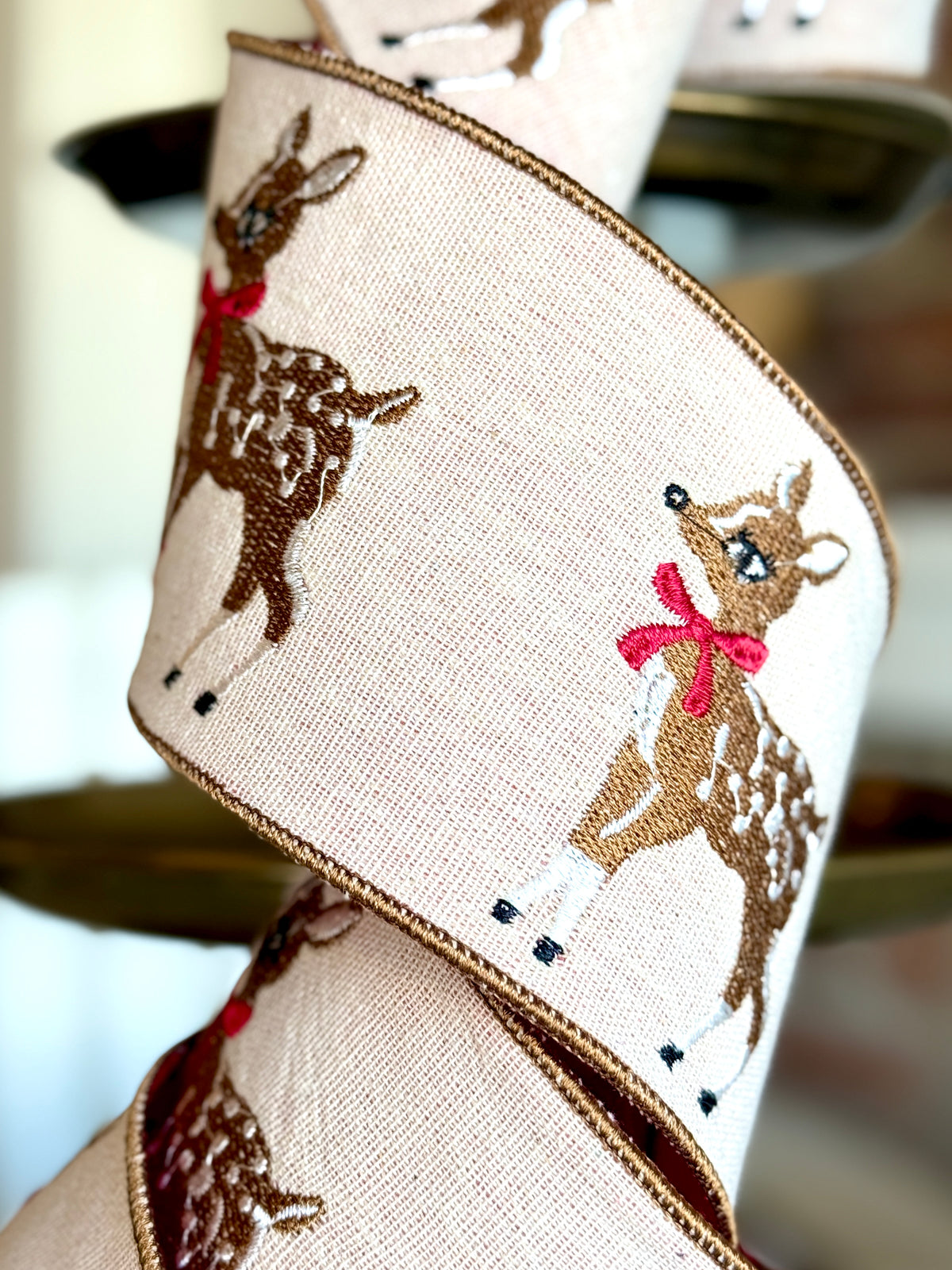 4” Canvas Baby Reindeer Embroidery, Natural, SOLD BY THE YARD