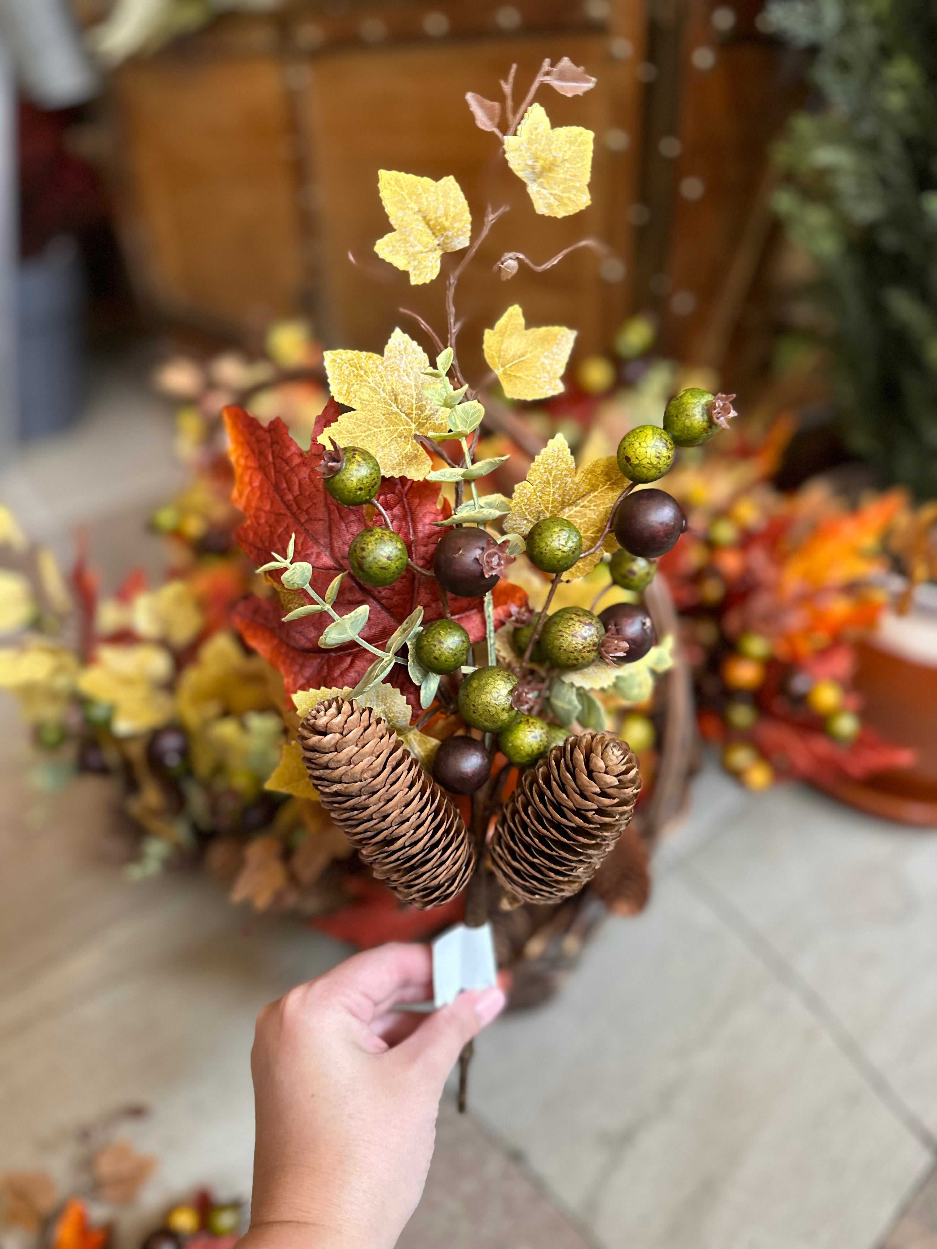 16” Autumn Maple Leaf Pinecone Berry Pick