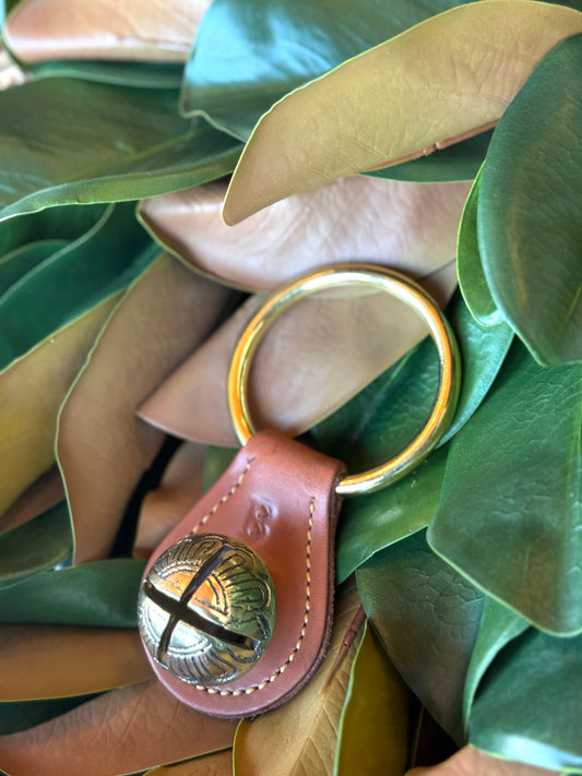 Belsnickel - Single Solid Brass “Tear Drop” Bell w/ Ring - Chestnut Leather