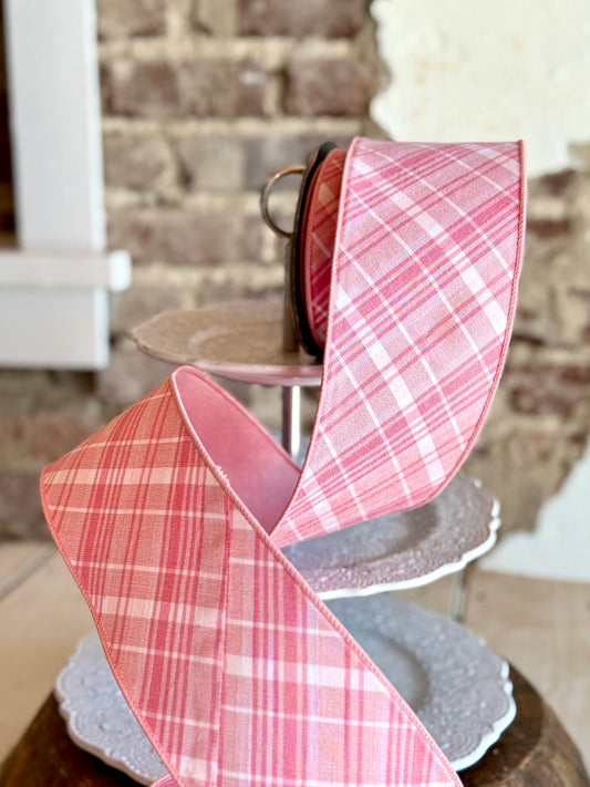 4" wide, dupion bias cut plaid, shades of pink