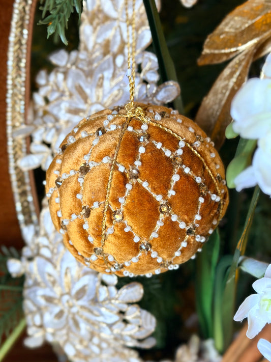3.5" Velvet Pillow Jewel Ball Ornament