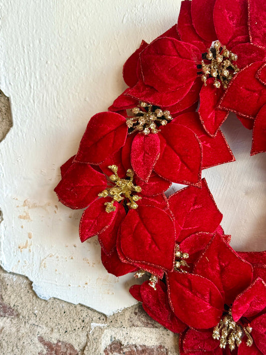 16" GLITTER POINSETTIA WREATH