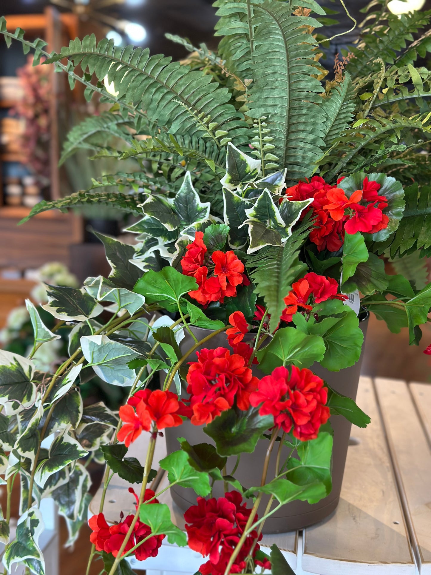 Fern, Ivy, Red Geranium 12" Pot Filler