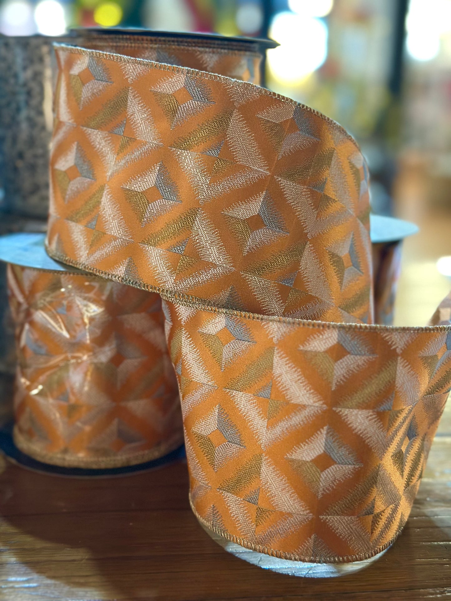4”x10yards Orange ribbon with diamond details