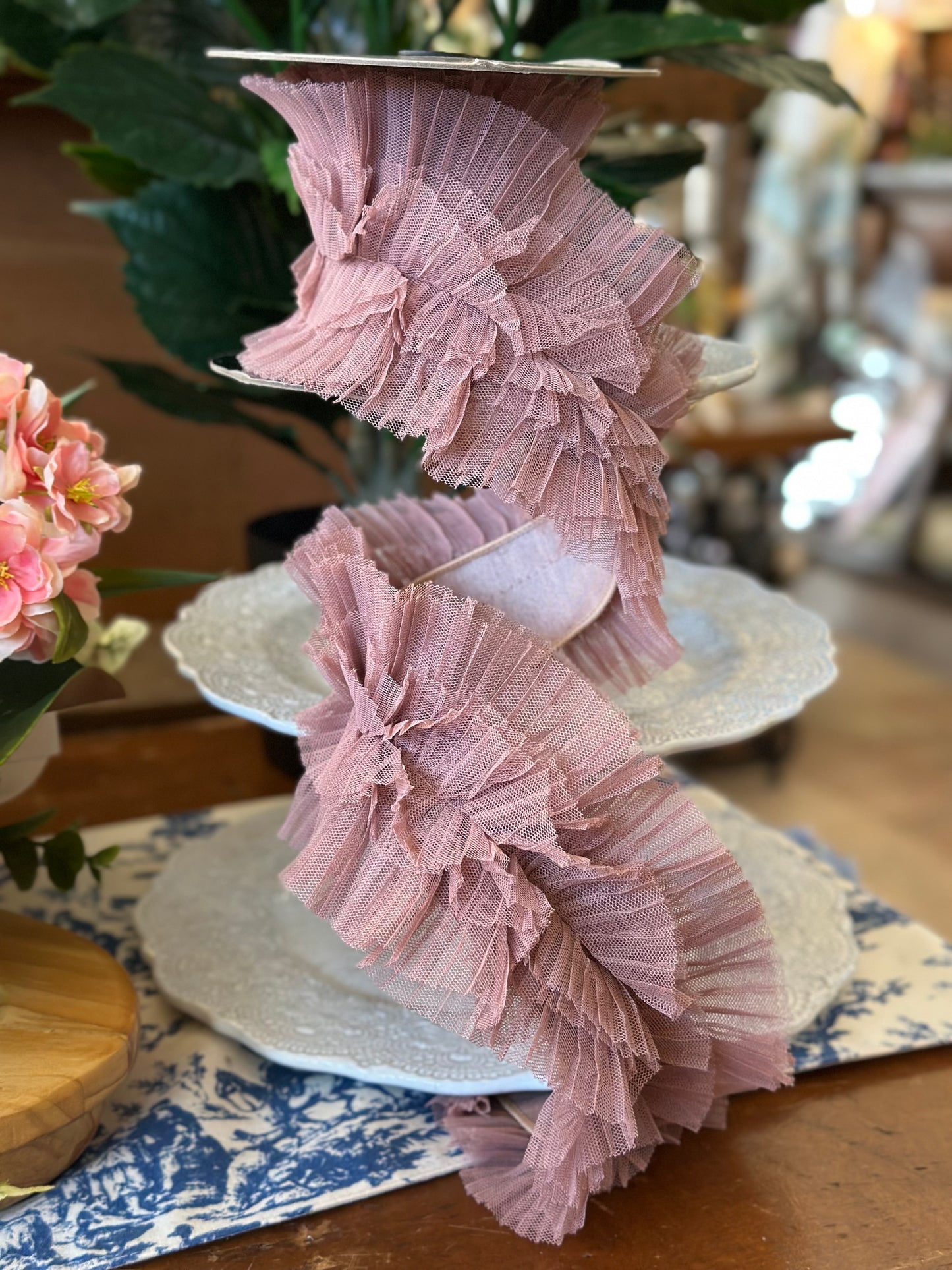 4"x5Y Pleated Organza Garland, Dusty Rose