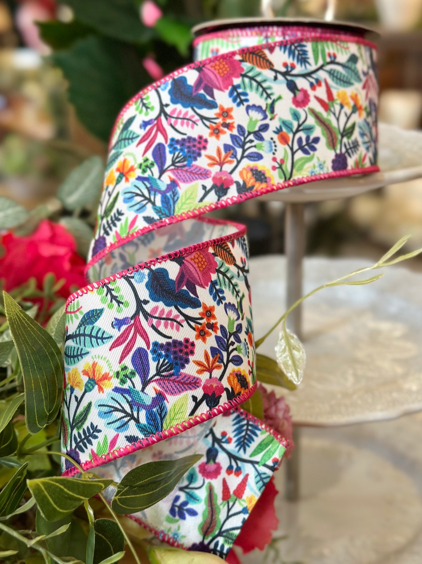 2.5” x 10 yards Colorful Floral Ribbon