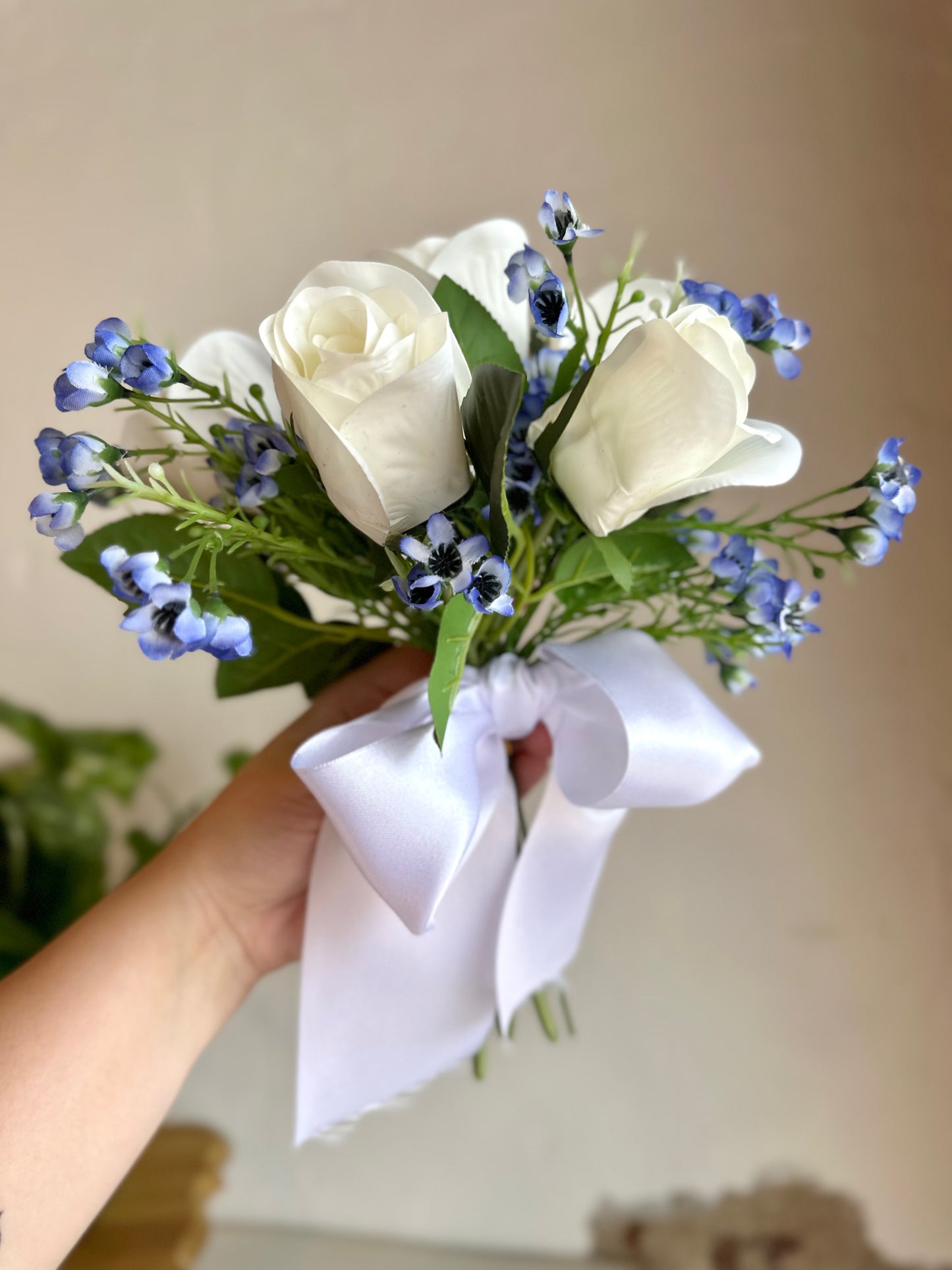 Dusty Blue Wild Flowers & Roses Bouquet