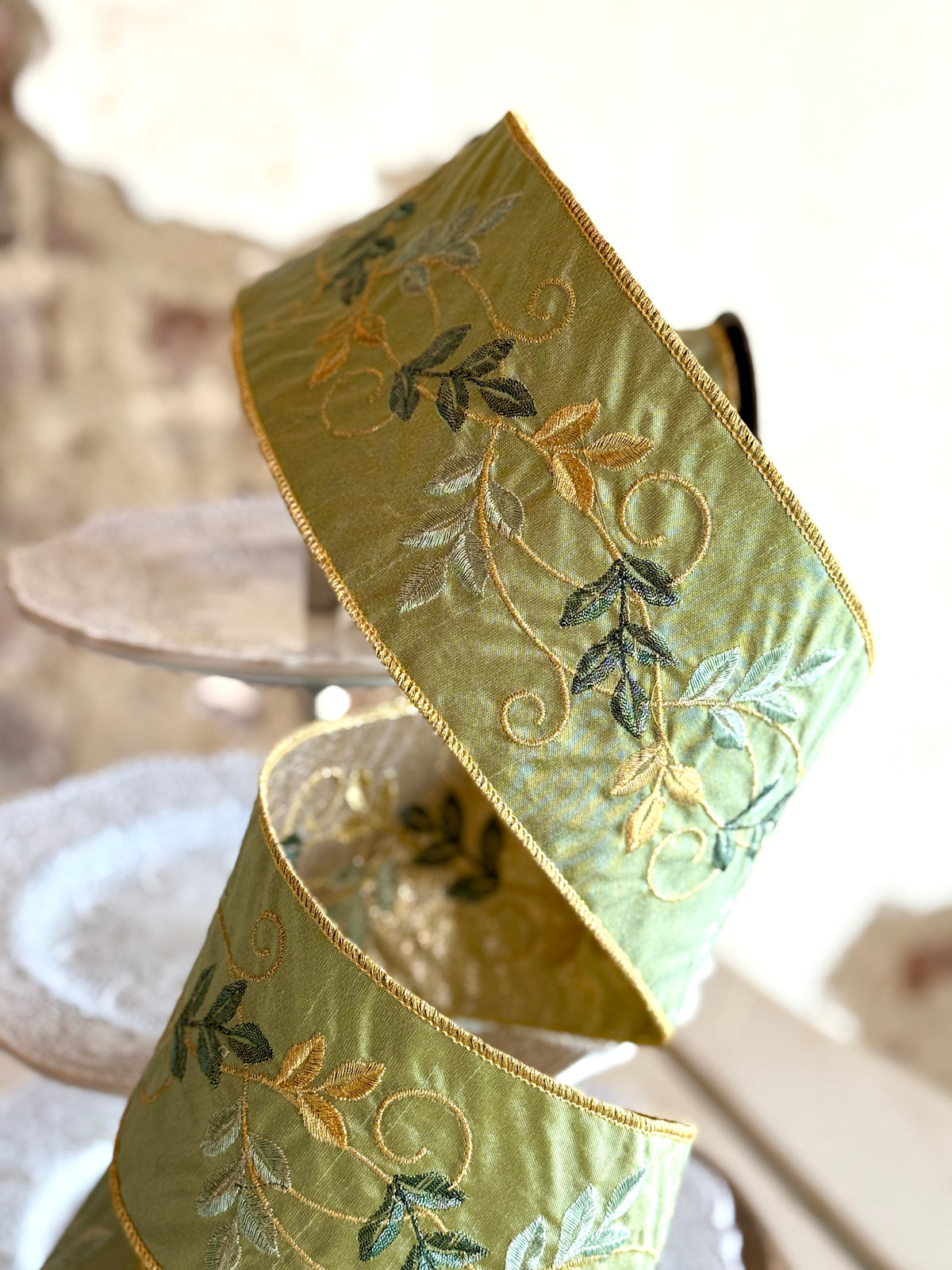 4" DUPION BOTANICAL LEAF RIBBON- SOLD BY THE YARD