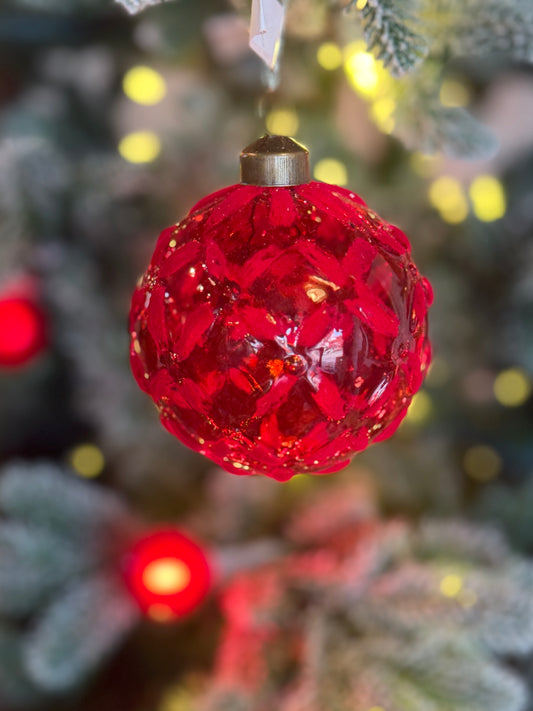 3" Glass Ball Ornament - Red with Velvet Detail