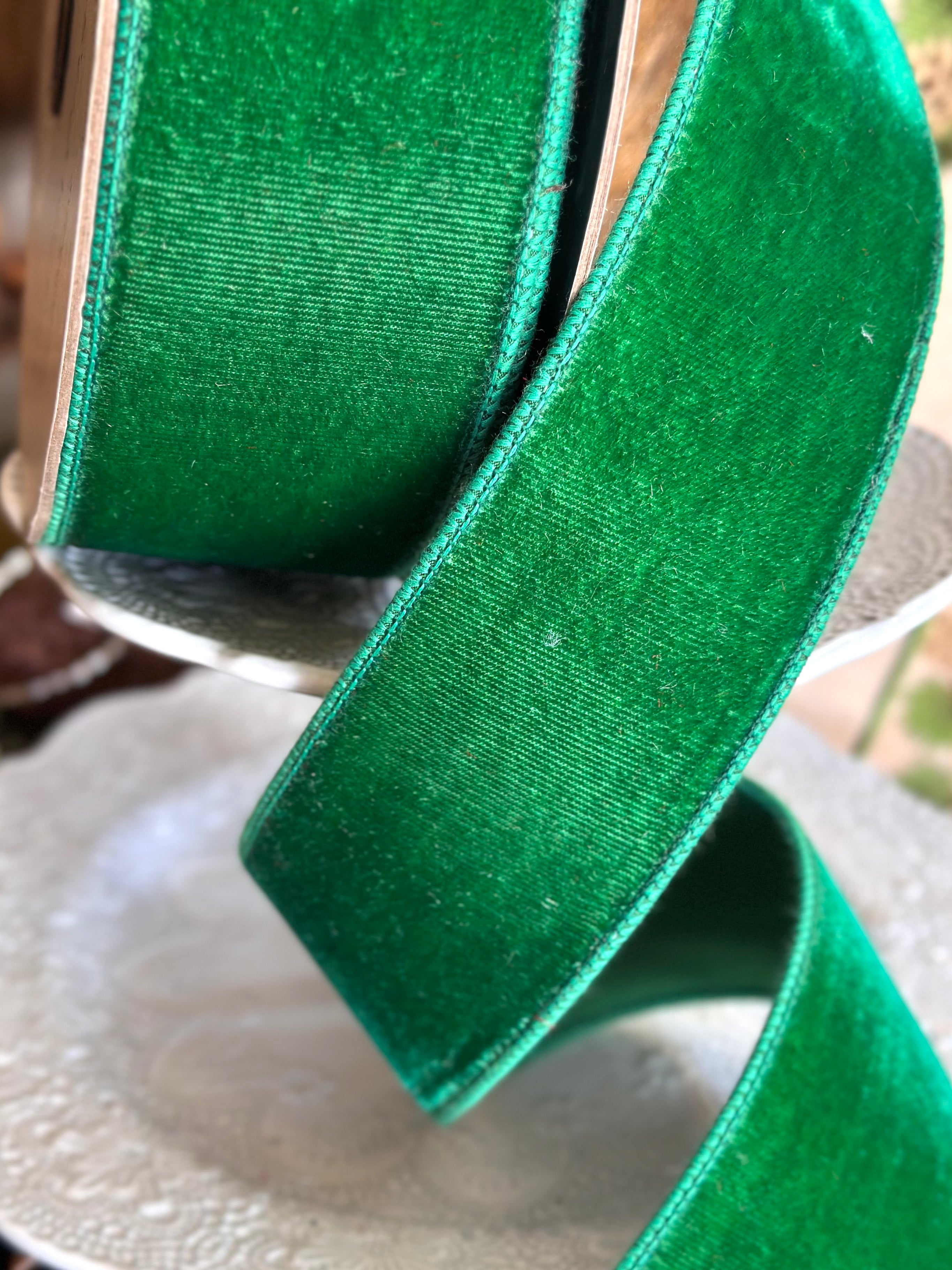 2.5" Velvet Faux Dupion Back- Just Emerald