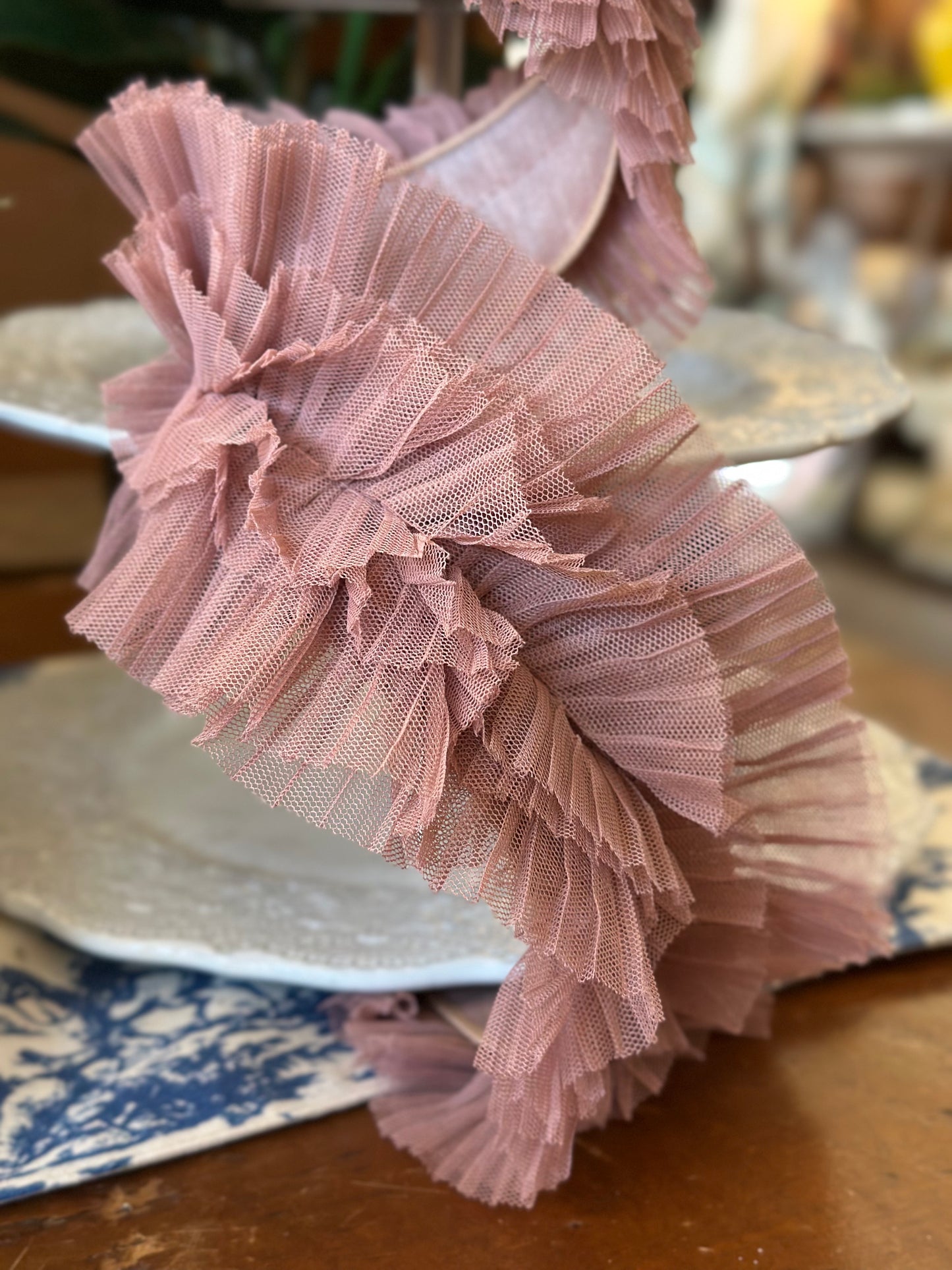 4" wide, Pleated Organza Garland, Dusty Rose