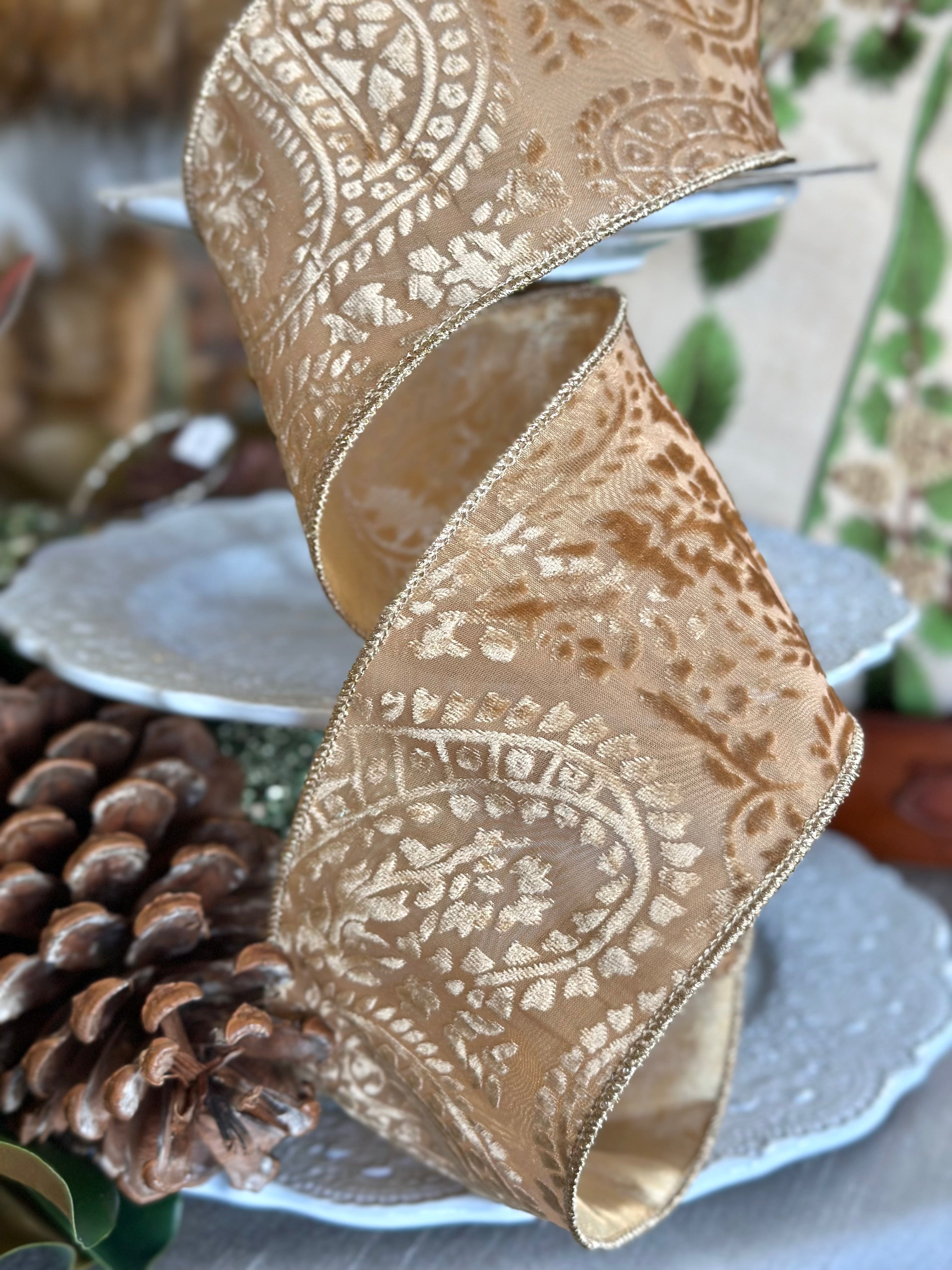 4" Velvet Sheer Paisley- Gold