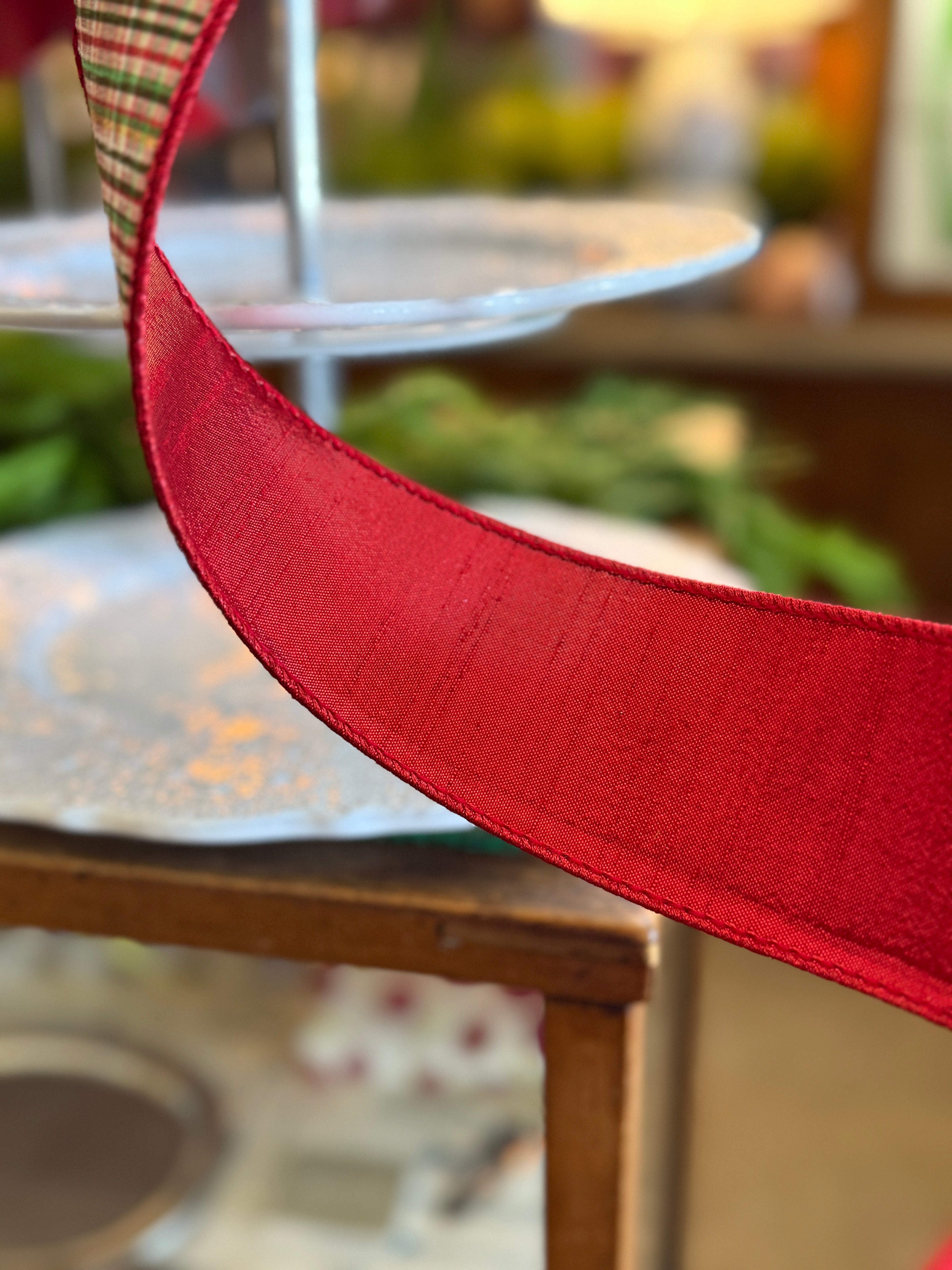 2.5” Dupion Glitter Stripe Archer Plaid, Red Green White