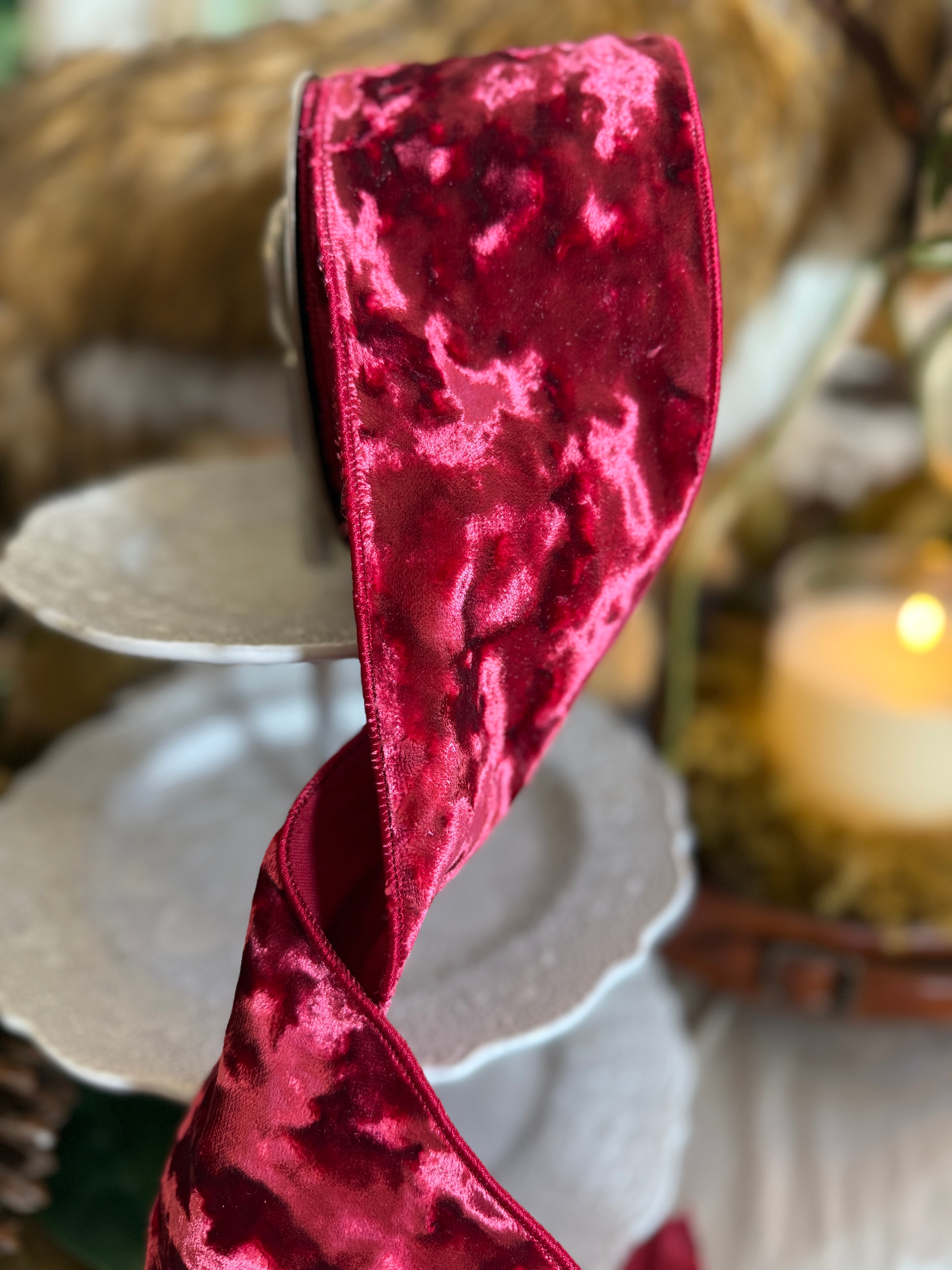 4” Crushed Velvet, Vintage Red
