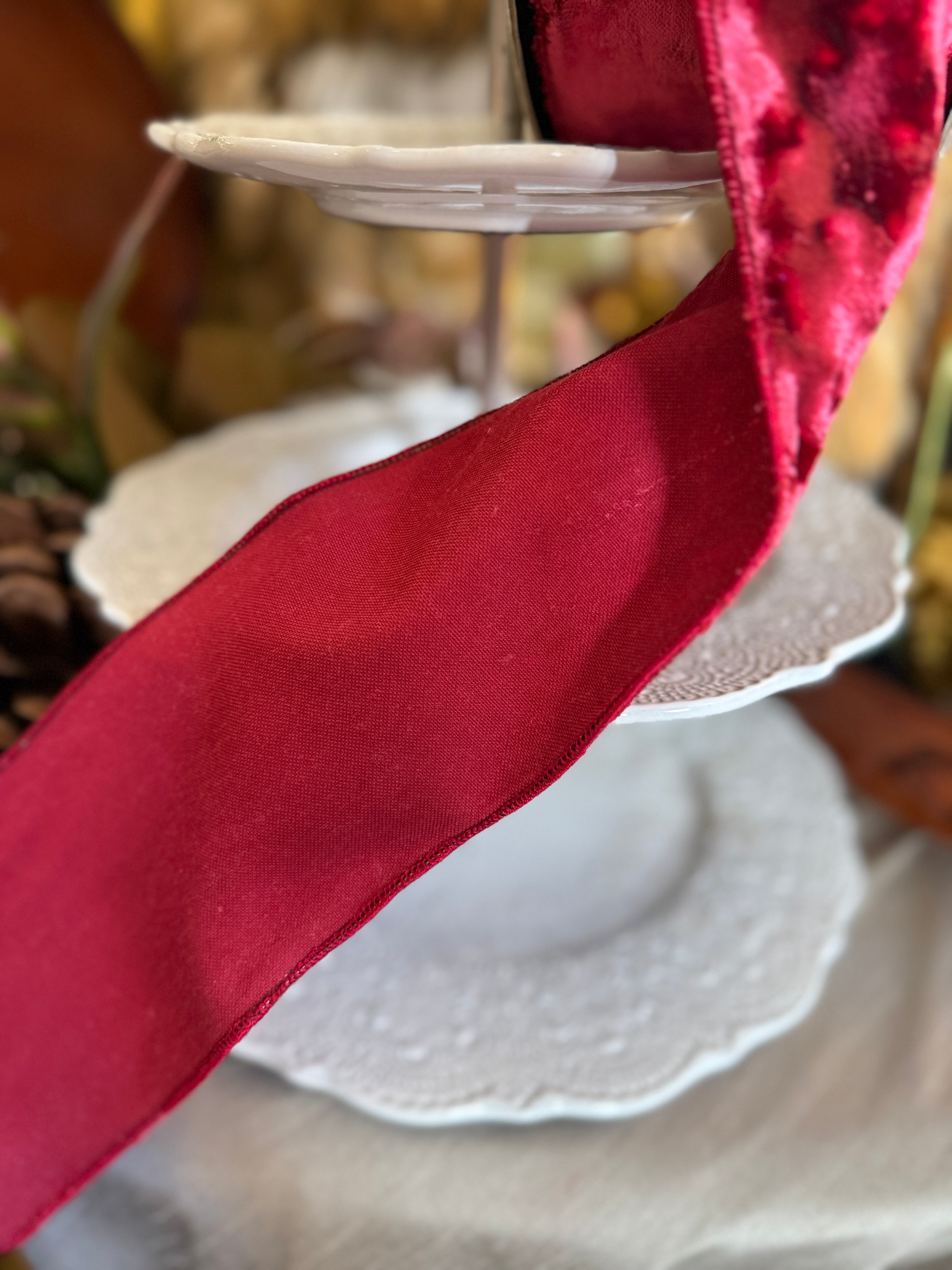 4” Crushed Velvet, Vintage Red