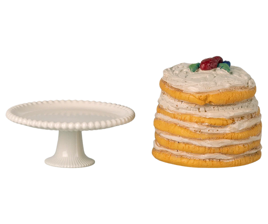 Maileg - Party Cake and Cake Stand, off white