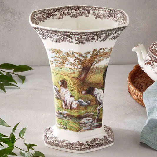 Spode Woodland Hexagonal Vase, Hunting Dogs