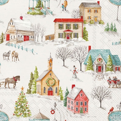 Snowy Village Cream Napkins