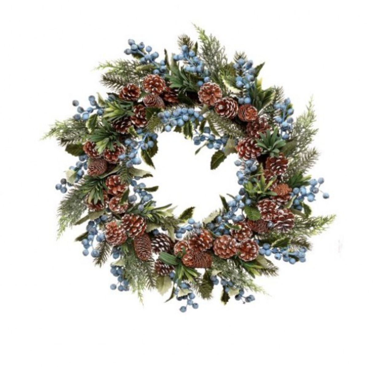 24" BLUEBERY/SNOW CYPRESS/CONES WREATH