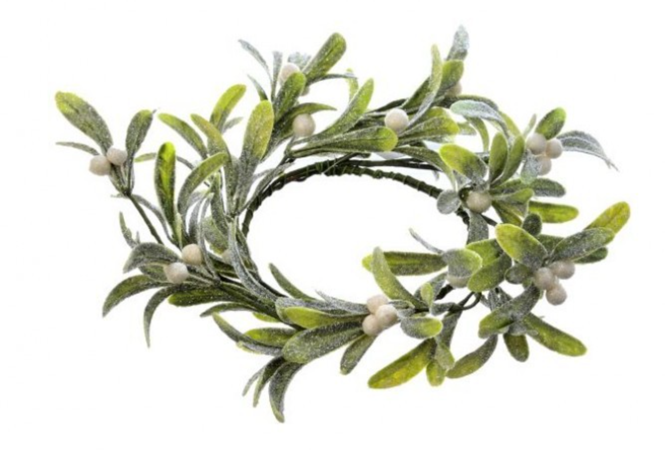 4.5" Frosted Mistletoe Berry Candle Ring