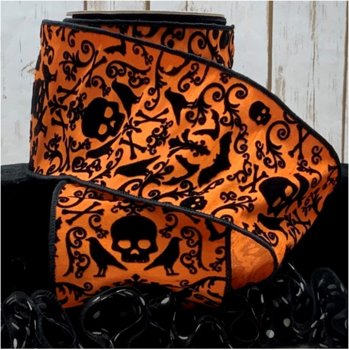 4" Dupion Flocked Halloween, Orange