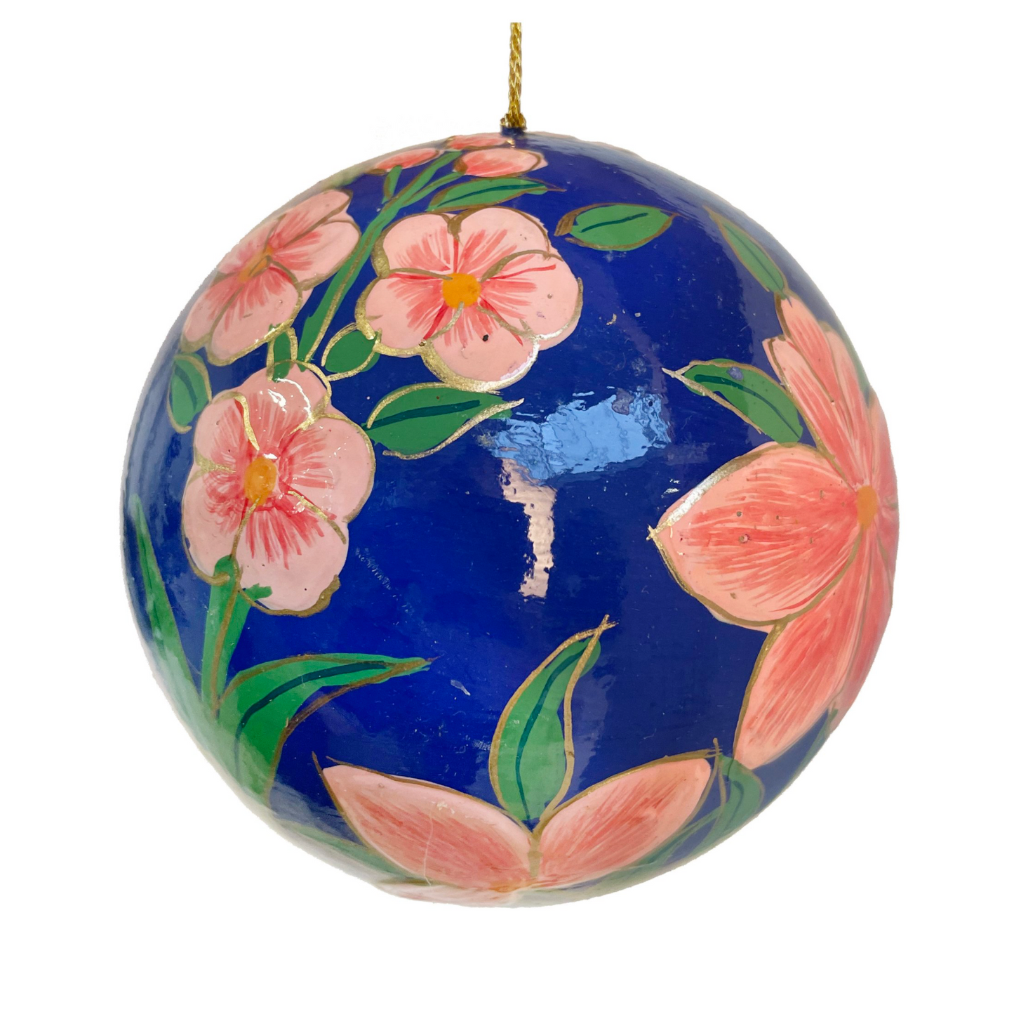 4" Paper Ball Blue w/ Pink Flowers