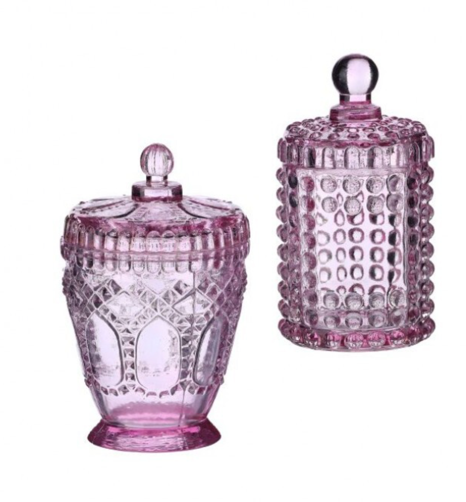 6" Vintage Hobnail Glass Jar w/ Lid Set of 2