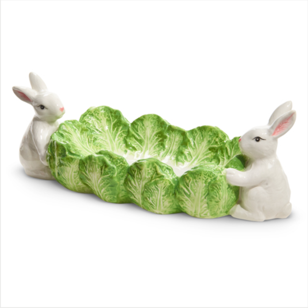 10" Green Cabbage Tray with Bunnies