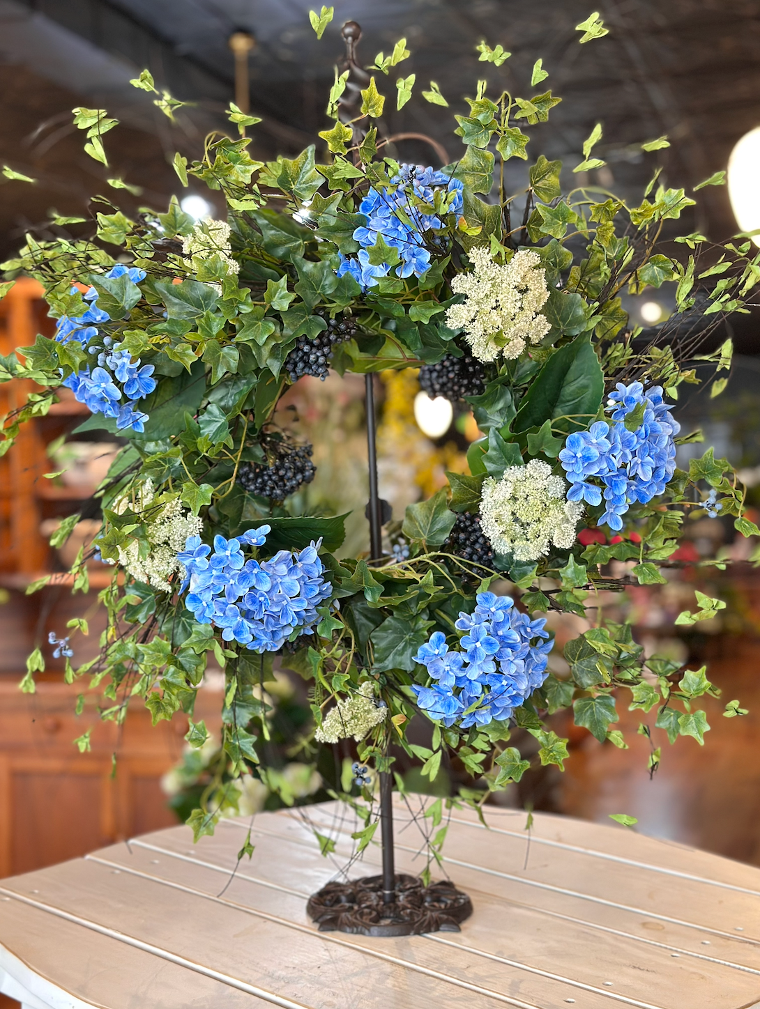 Blue Hydrangea & Berry Wreath
