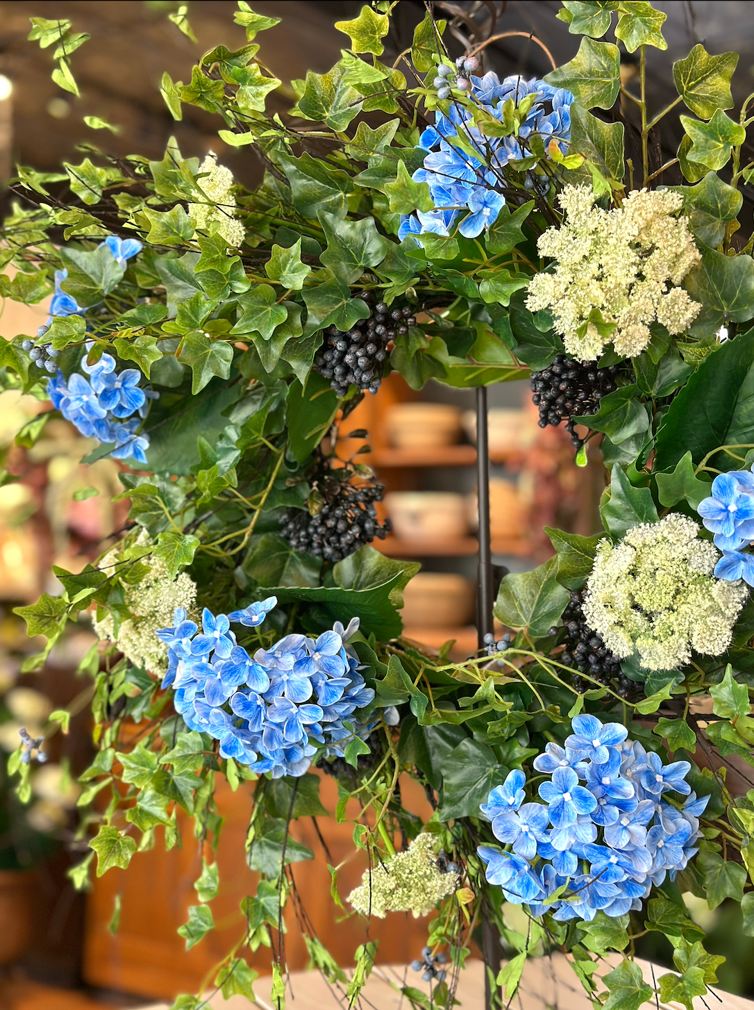 Blue Hydrangea & Berry Wreath