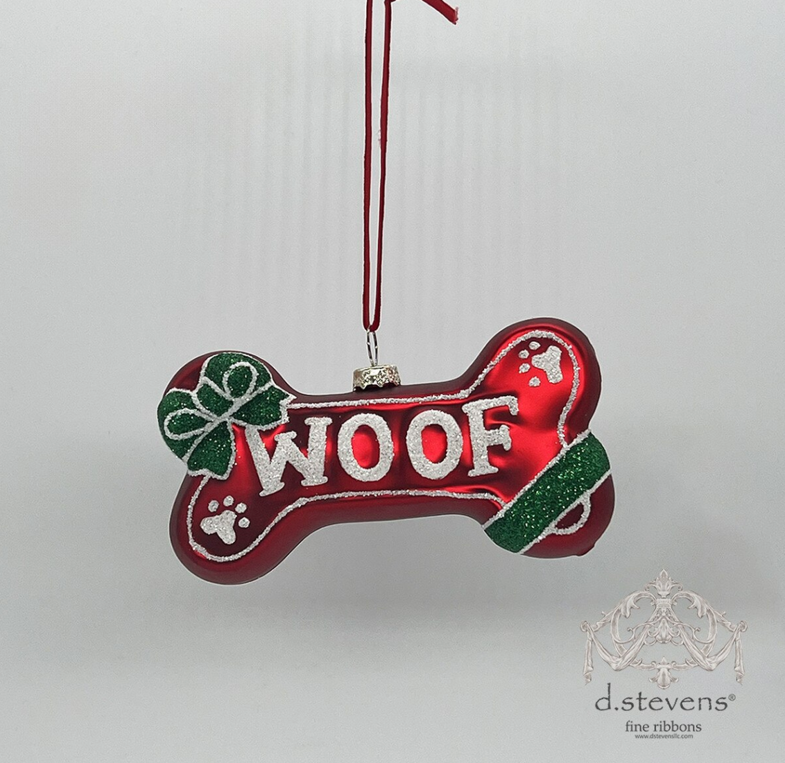 "Woof" dog bone, red green