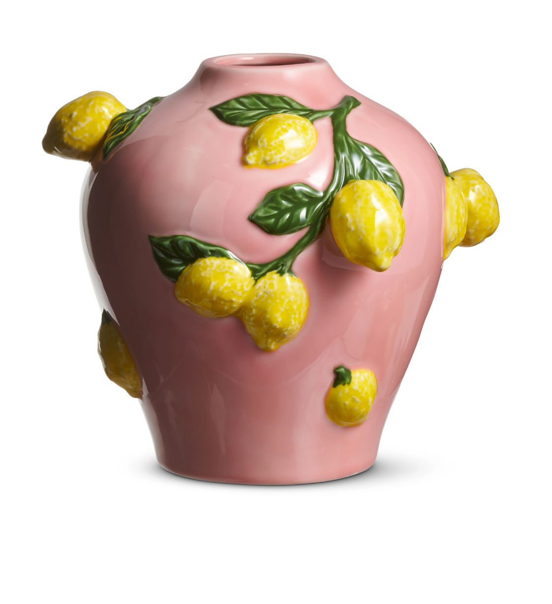 9.5" Pink Vase with Lemons