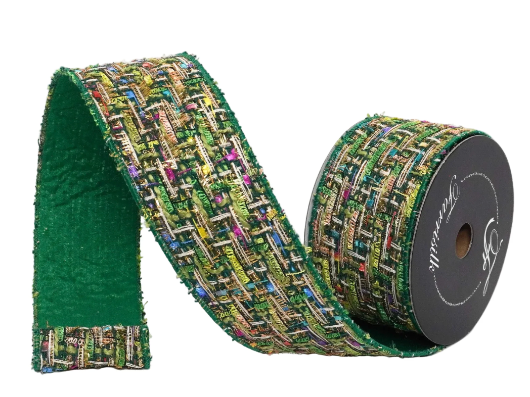 2.5" Emerald Jolly Tweed Ribbon - Sold by the yard