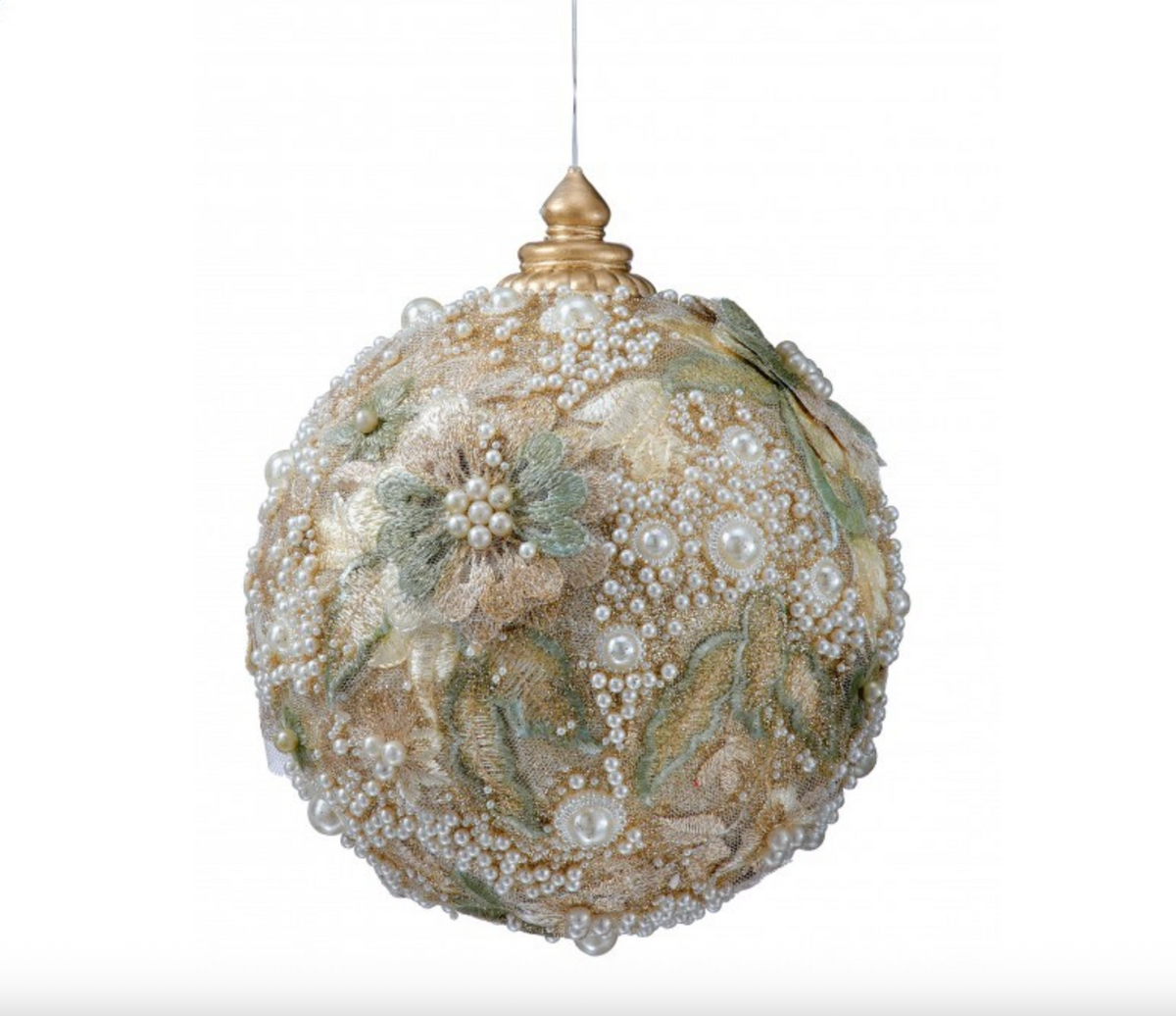 5" EMB PEARL GLITTER BALL ORNAMENT