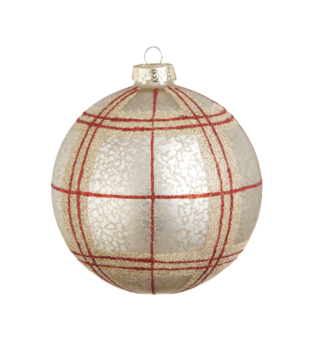 5" Glass Plaid Ball Ornament