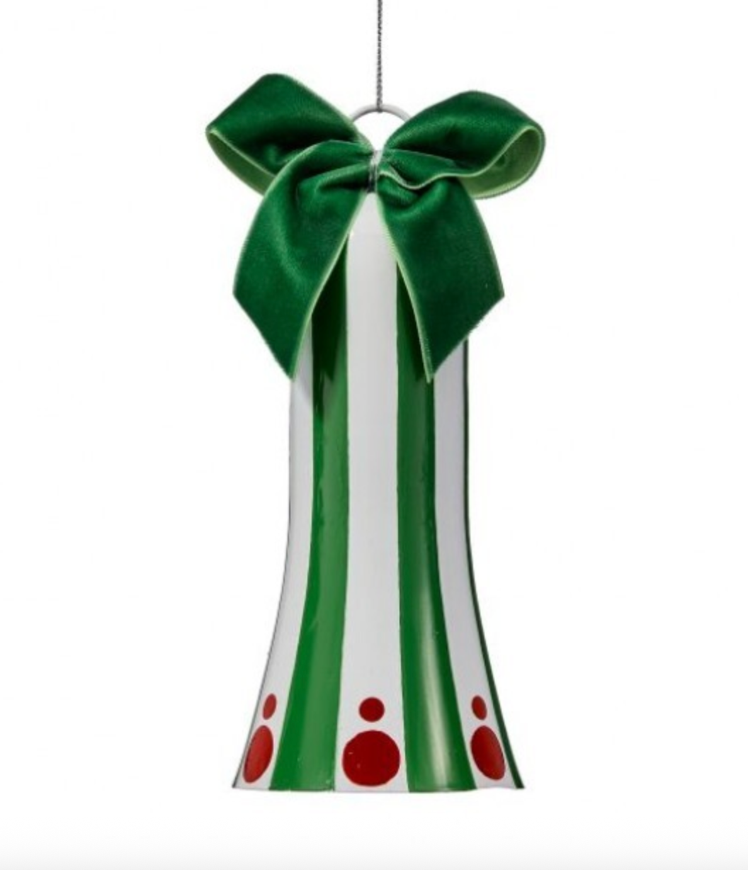 6.5" METAL STRIPE W/POLKA DOT BELL ORNAMENT
