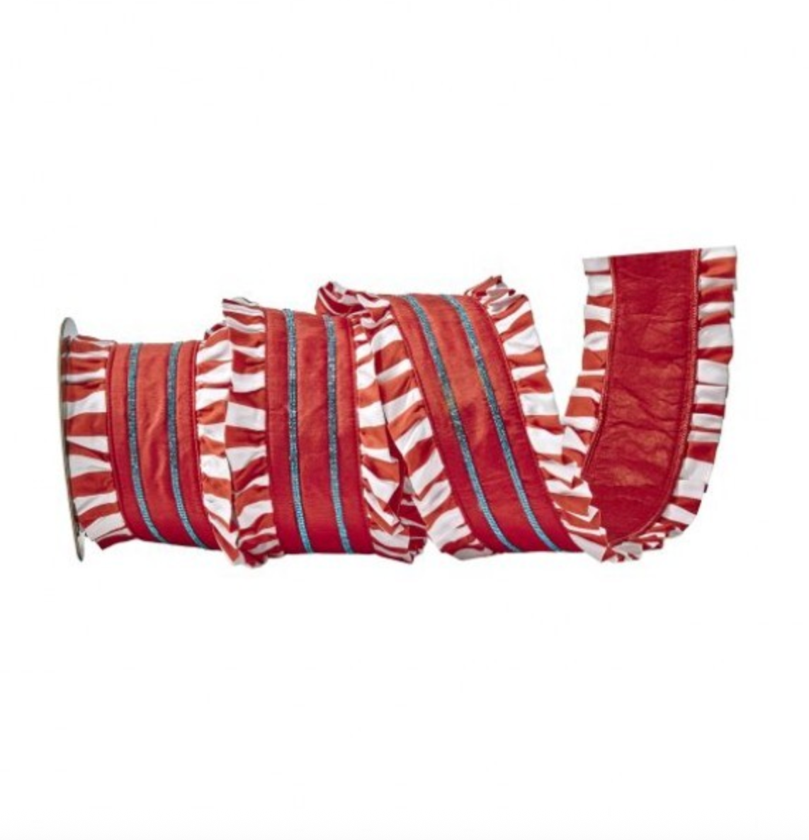 4" PLEATED PEPPERMINT STRIPE RIBBON