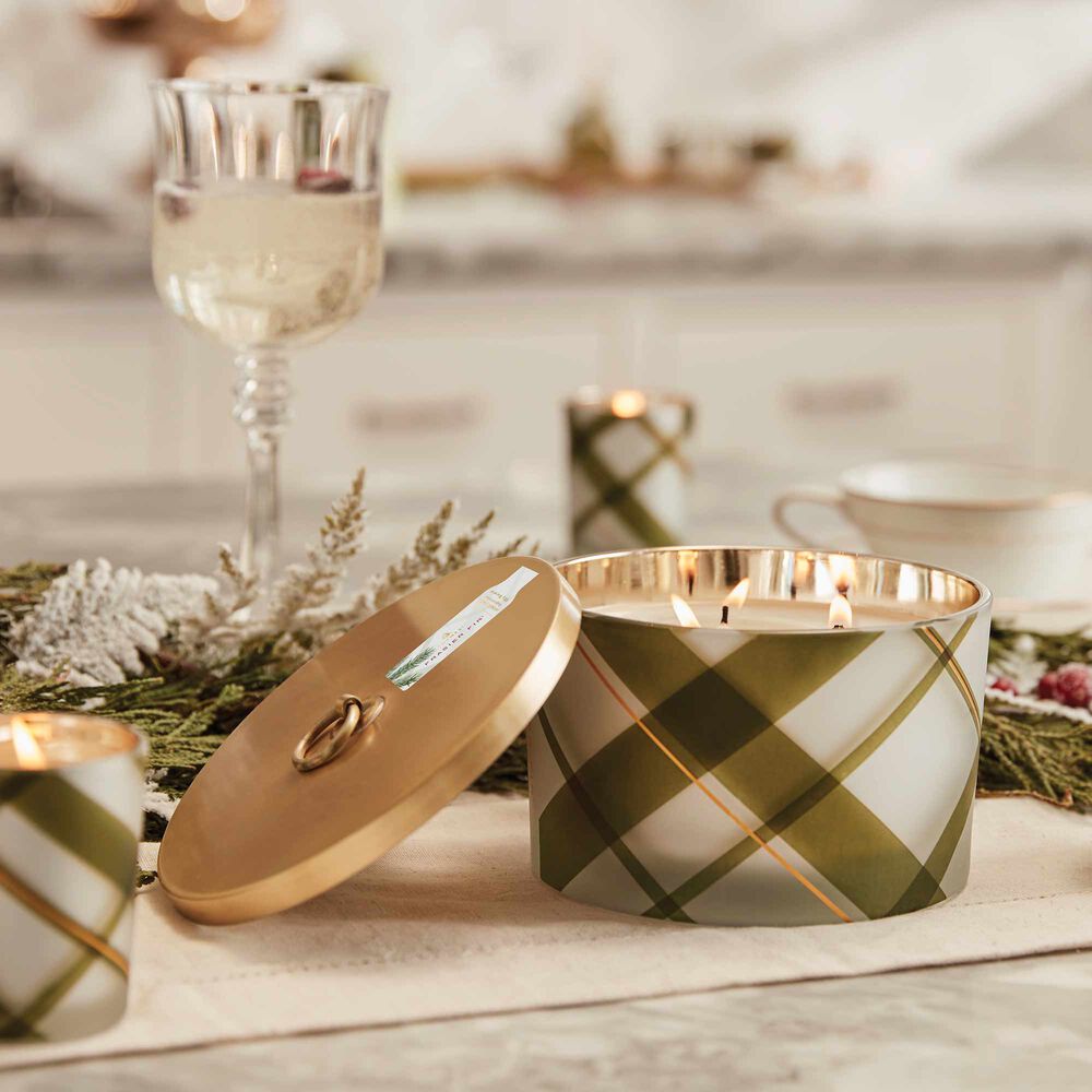Thymes Frasier Fir Frosted Plaid Large 3-Wick Candle