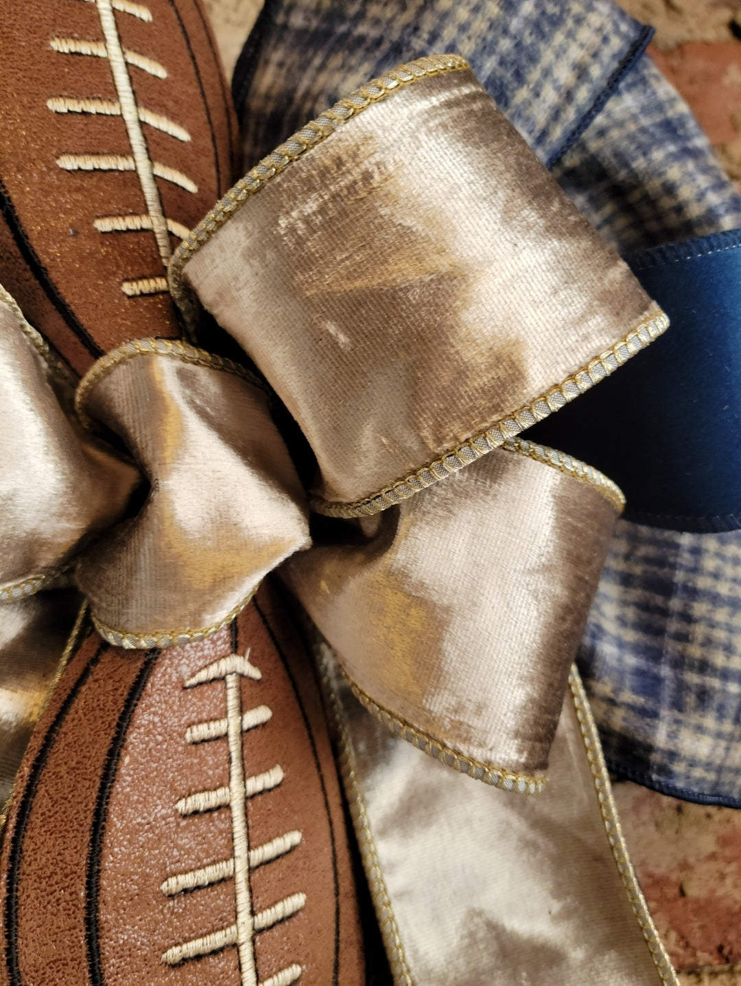 Blue and Metallic Football Bow