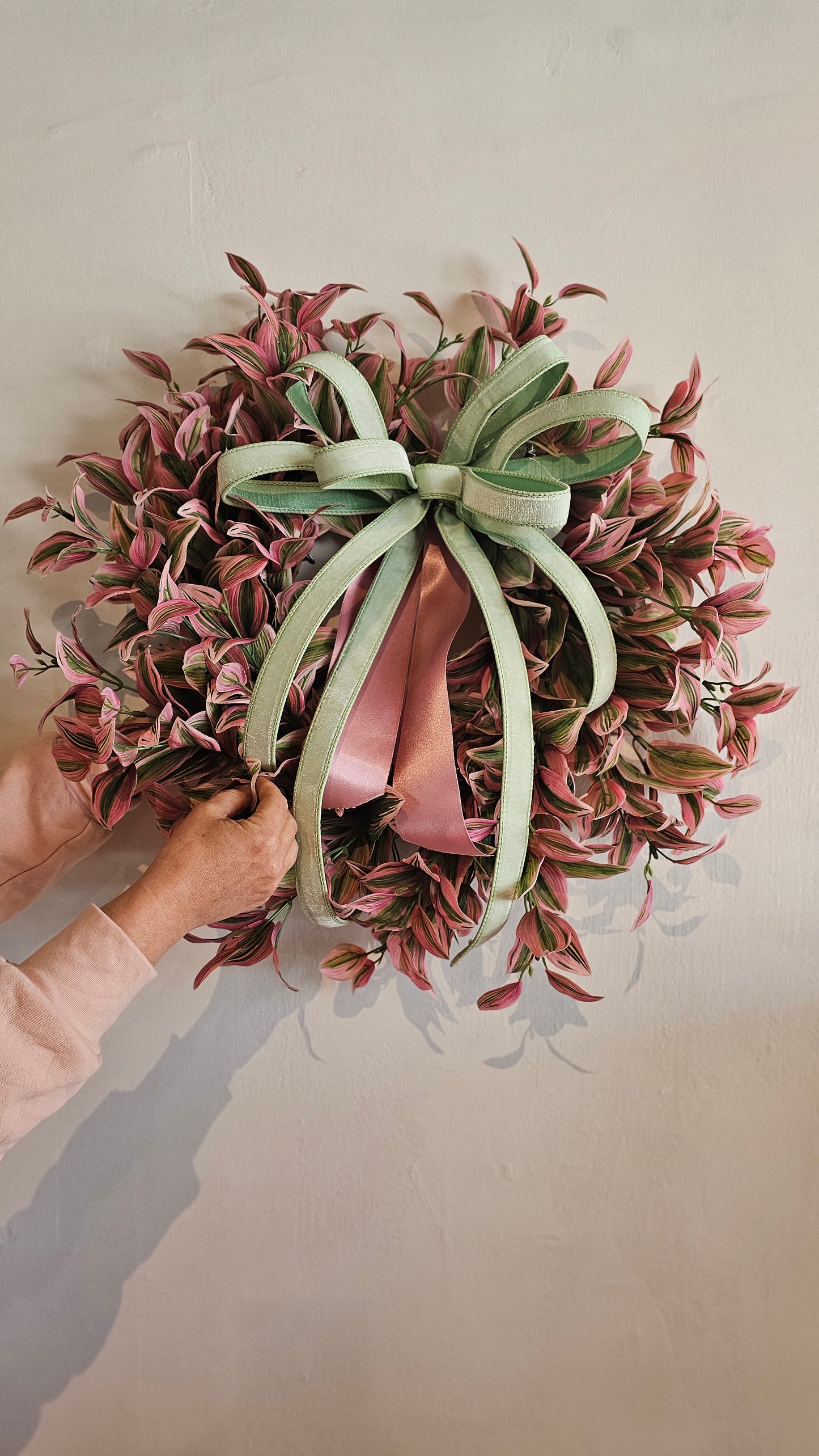 Minty Green with Pink Satin Wreath