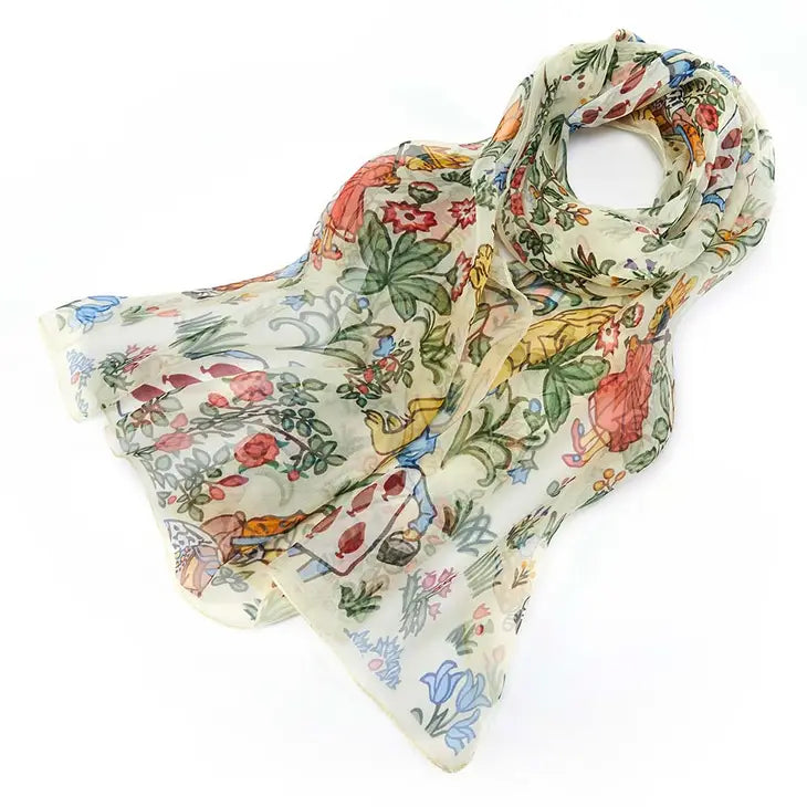 100% Pure Silk Scarf - Charles Voysey Alice In Wonderland