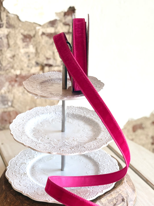 1" Hot Pink Velvet Ribbon - Sold by the yard