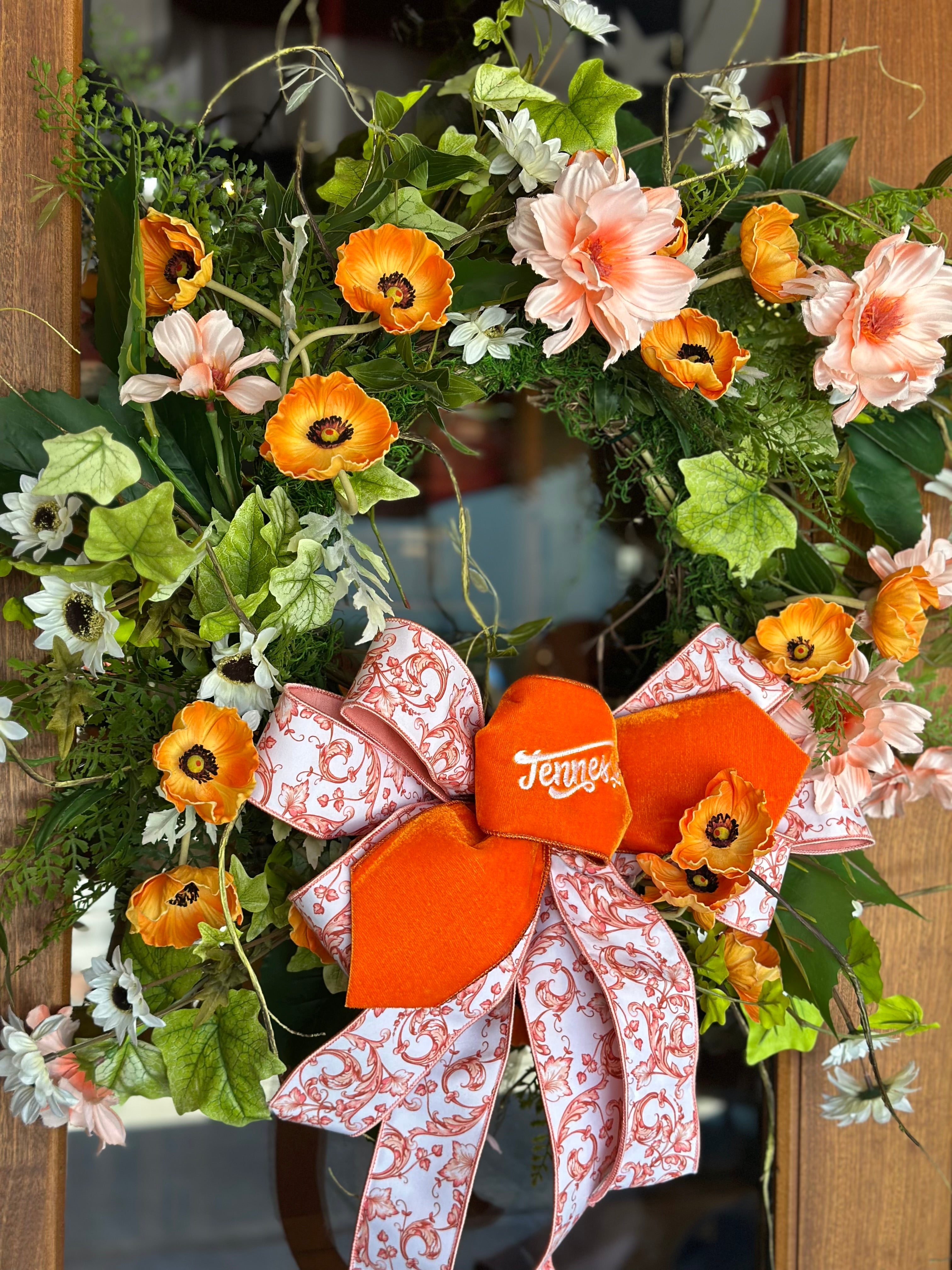 Orange Cosmos Wreath and Tennessee Bow