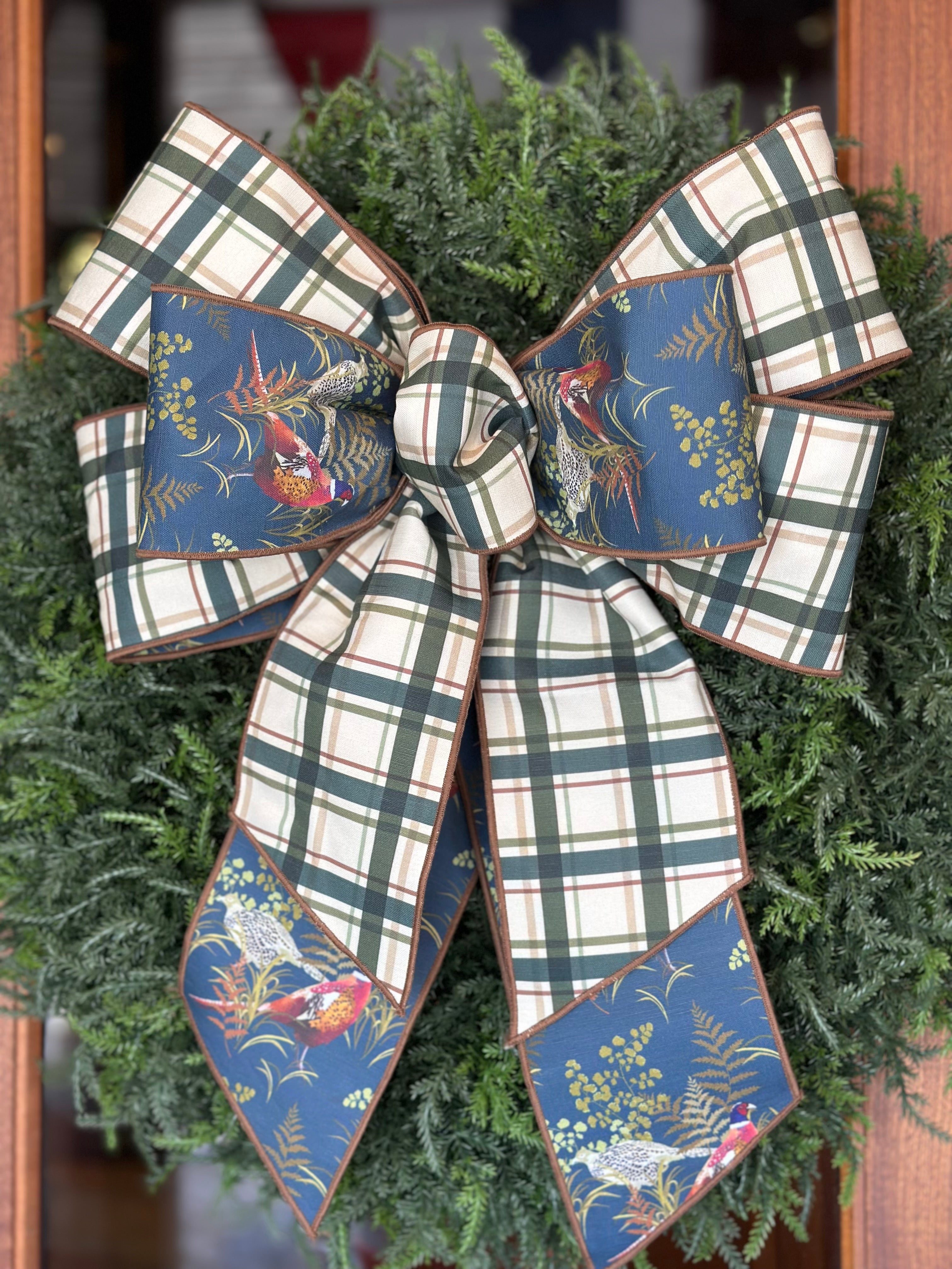 Pheasants and Plaid Bow with Cedar Wreath