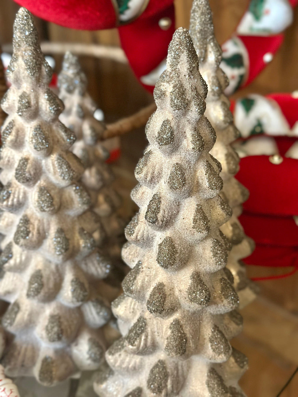 11.5" Glass Table Tree - Antique Brown & Silver Glitter