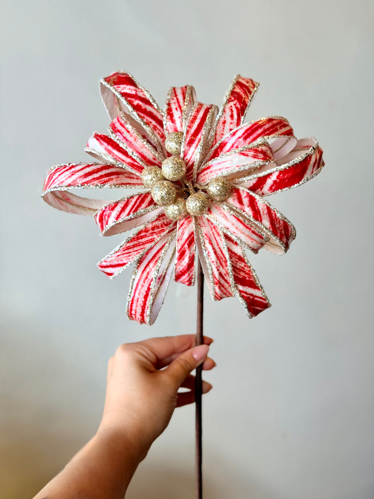18" PEPPERMINT RIBBON LOOP FLOWER STEM