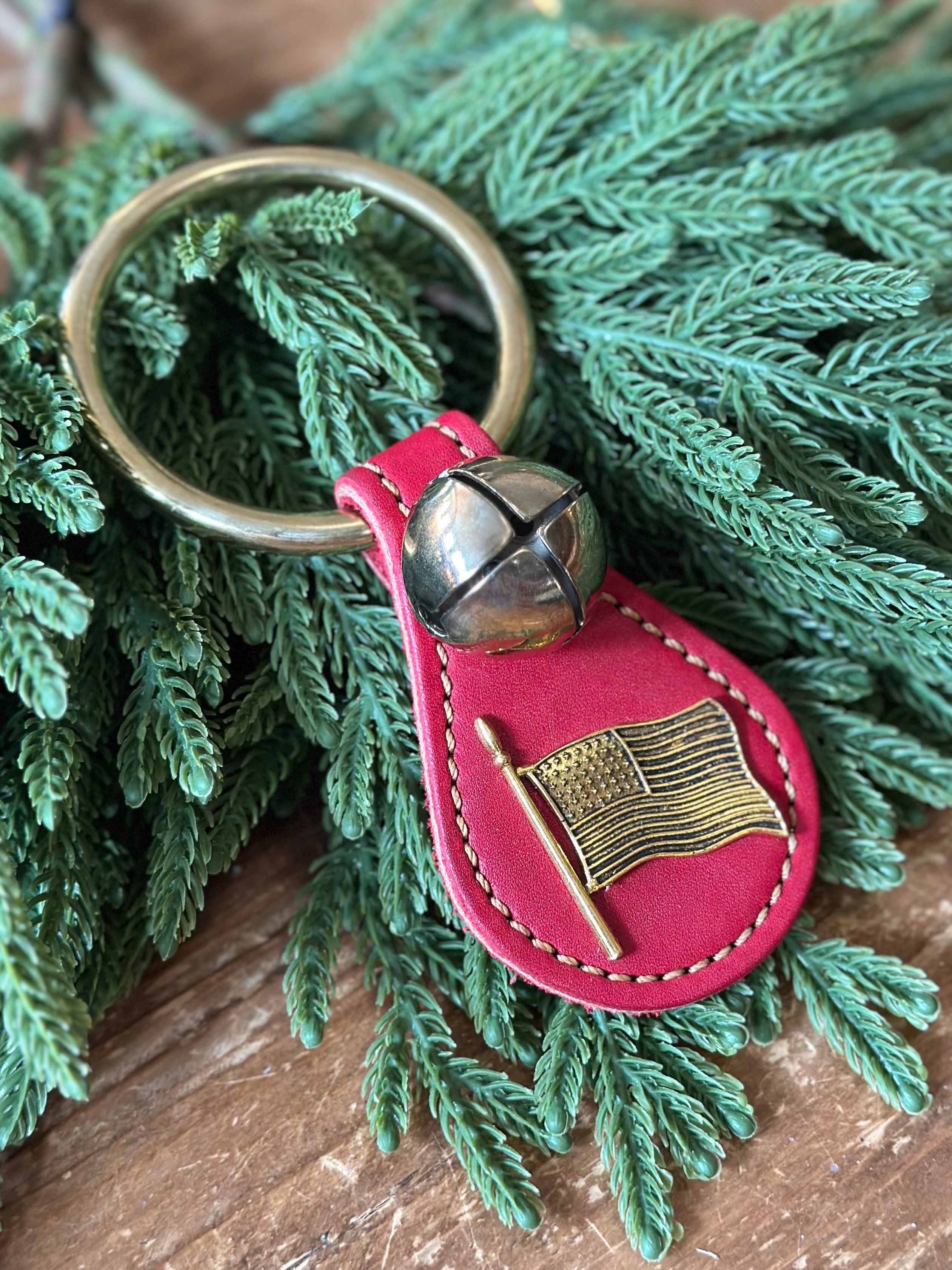 Flag with Single Brass Bell on Ring- Red Leather